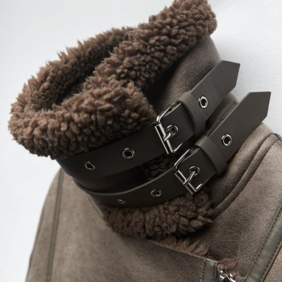 COPY - ZARA NEW WOMEN FAUX LEATHER SHEARLING DOUBLE-FACED BIKER JACKET GRAY 354… - Picture 11 of 15